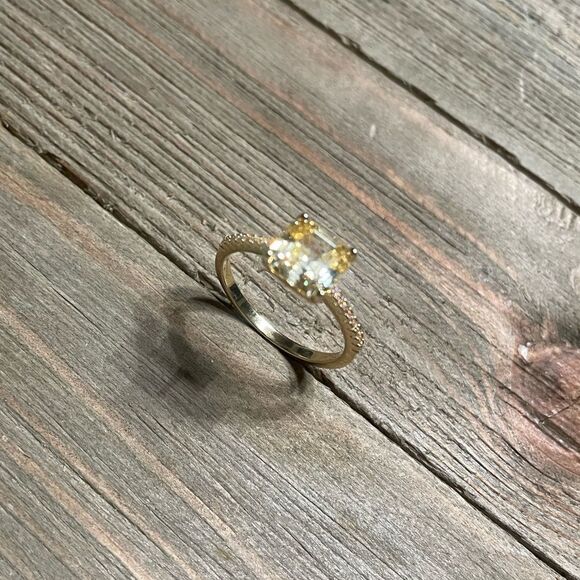 18k Gold Studded Band w Pale Yellow CZ Stone Ring - Picture 10 of 14